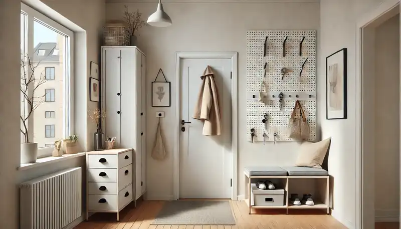 Minimalist Storage Ideas - An entryway in a minimalist home with a clean, organized look