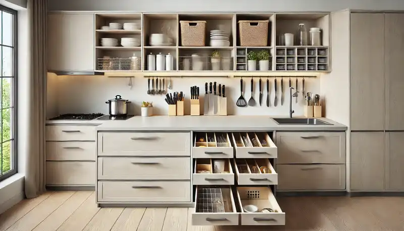 Minimalist Storage Ideas - Minimalist kitchen designed for efficiency and simplicity