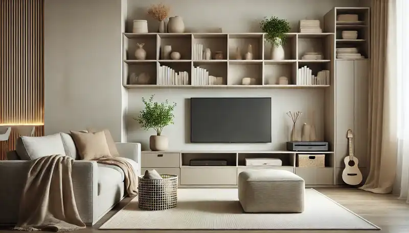 Minimalist Storage Ideas - Minimalist living room designed for comfort and simplicity