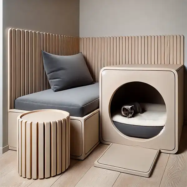 A cozy, Minimalist pet friendly home corner designed for pets