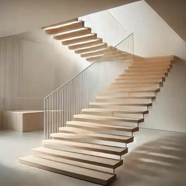 A minimalist open staircase design where there are no risers between the steps Minimalist Staircase Design Ideas