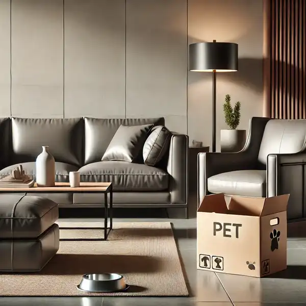 A modern living room with durable and stylish minimalist pet friendly home furniture