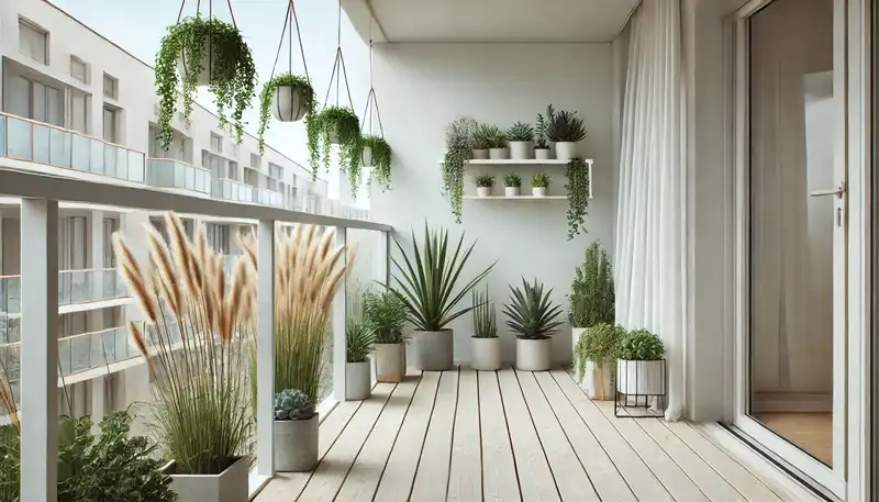 Minimalist balcony ideas with a few strategically placed low maintenance plants