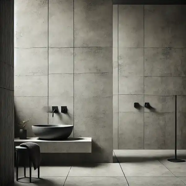 Minimalist bathroom tile ideas with concrete tiles in a muted, industrial style