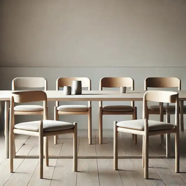 Minimalist dining room furniture featuring simple and sleek chairs with neutral colors