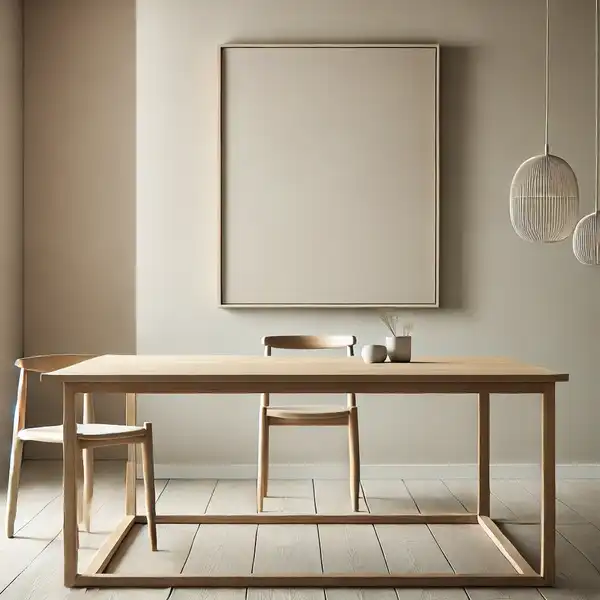 Minimalist dining room ideas featuring a simple wooden table with clean lines