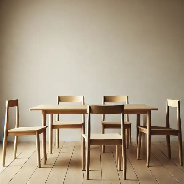 Minimalist dining room ideas featuring simple wooden chairs with clean, straight lines