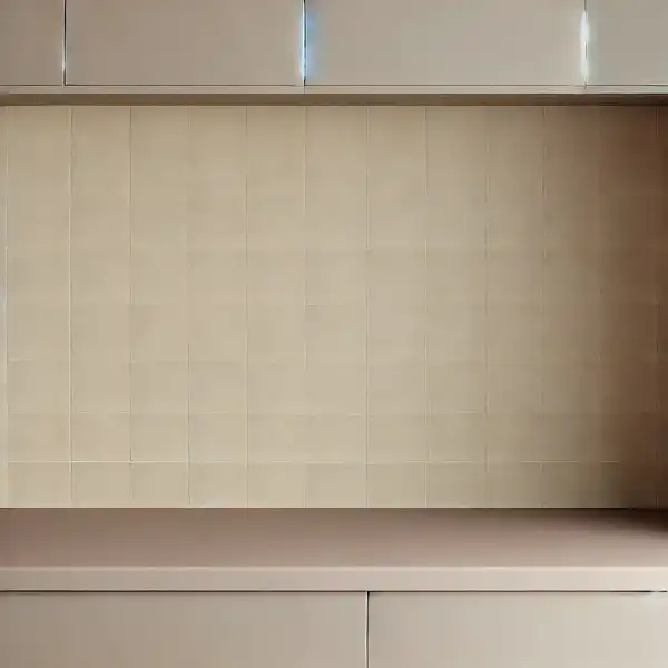 Minimalist kitchen backsplash design featuring matte finish tiles for the backsplash