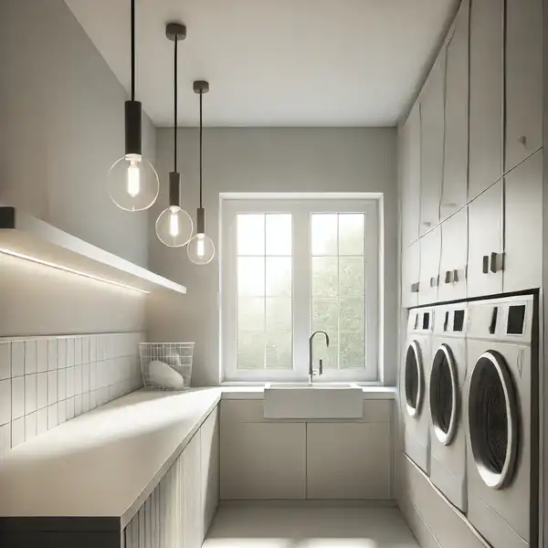 Minimalist laundry room with bright lighting