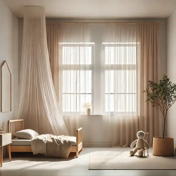 Minimalist toddler room ideas with natural lighting and soft sheer curtains