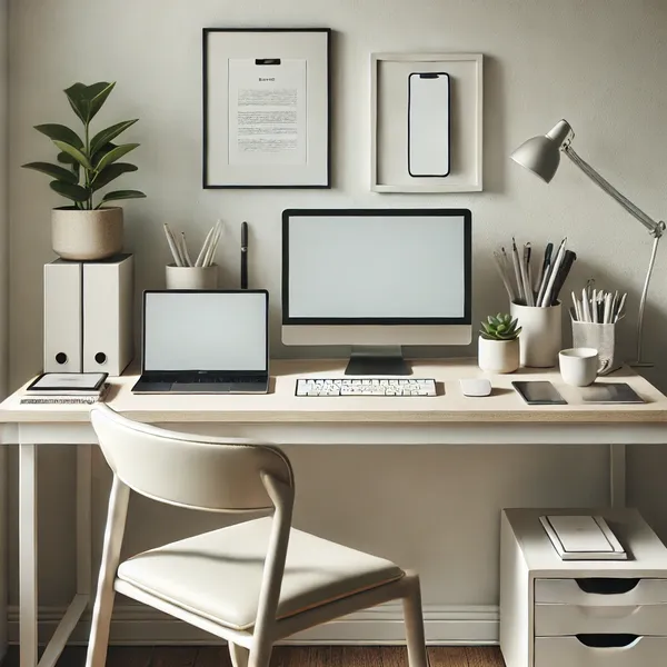 Minimalist Home Office Decorating with a clean, organized desk