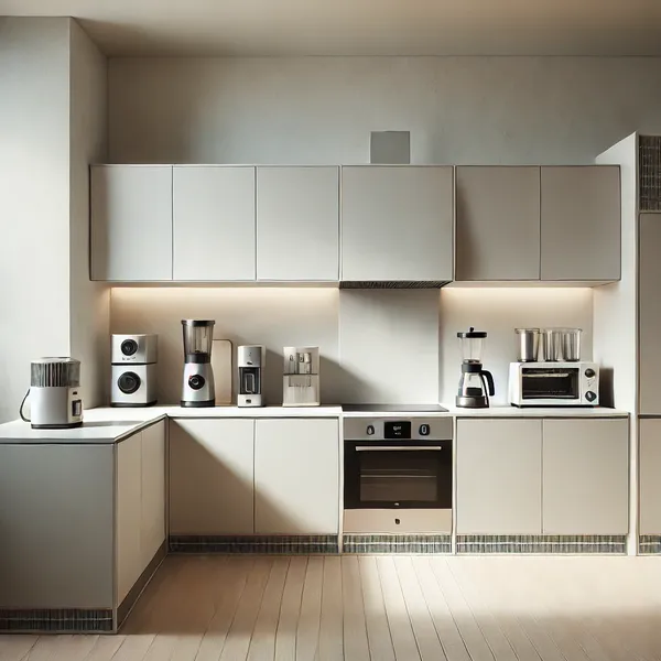 Minimalist Kitchen Appliances with a sleek, clean design, featuring compact appliances