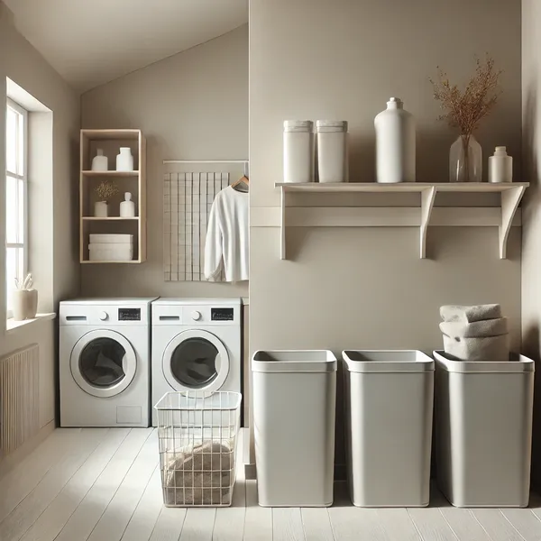 Minimalist Laundry Room Ideas 4. Compact Laundry Bins