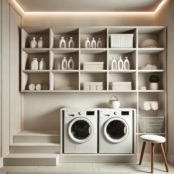 Minimalist Laundry Room Ideas 5. Floating Shelves